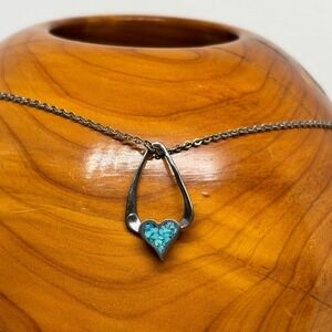 Turquoise Heart Necklace Sterling Silver Teardrop Pendant Southwestern Boho